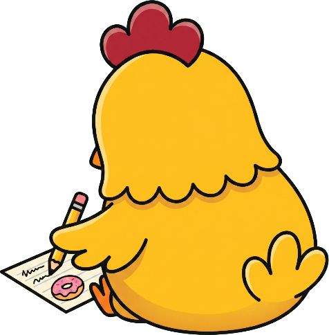 Big Chicken writing a food list